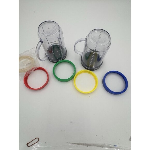 magic bullet 2 cups with handle , lids, multi color rings and seals NEW CONDITIO - Picture 7 of 11